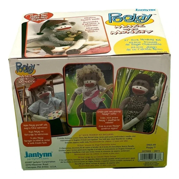 JayLynn Peejay 21 inch Sock Monkey Kit Complete New Craft Kit - Picture 2 of 4